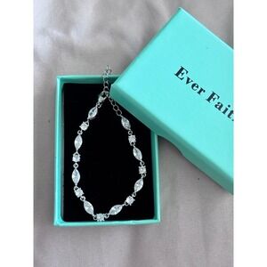 Ever Faith Silver Tone Marquise and Round Cubic Zirconia Tennis Bracelet Clear